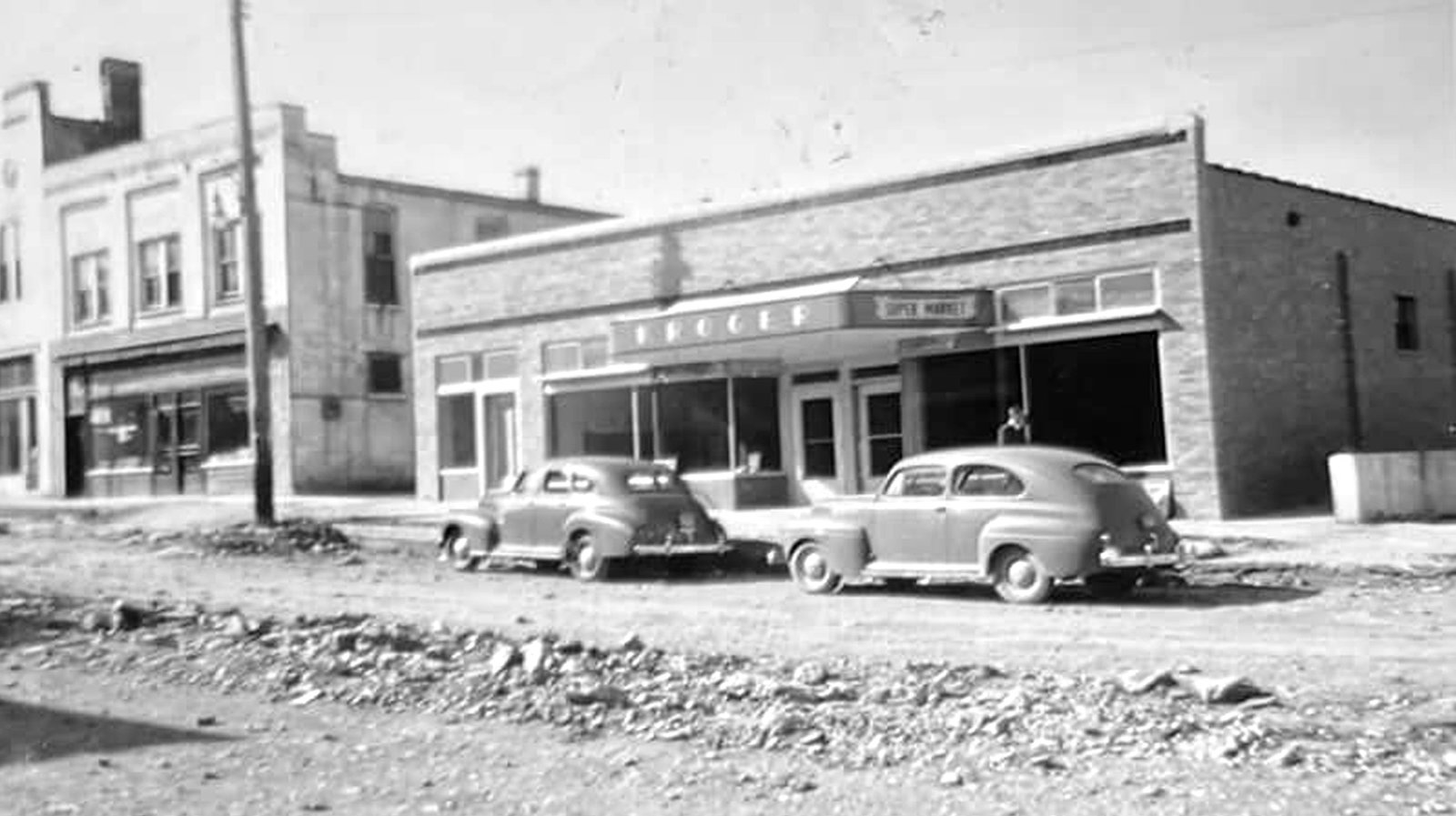 Historic black-and-white photograph of the storefront at Richmond’s first Kroger